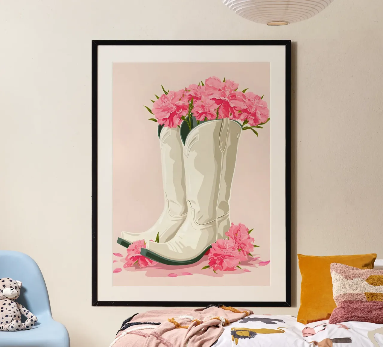 Botas de vaquera rosa Retro Western Floral Pop Art Print poster de NorwesClub