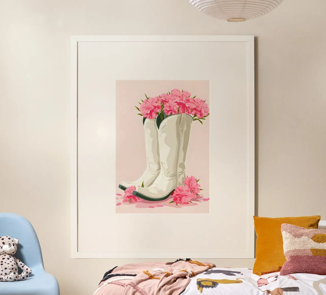 Botas de vaquera rosa Retro Western Floral Pop Art Print poster de NorwesClub