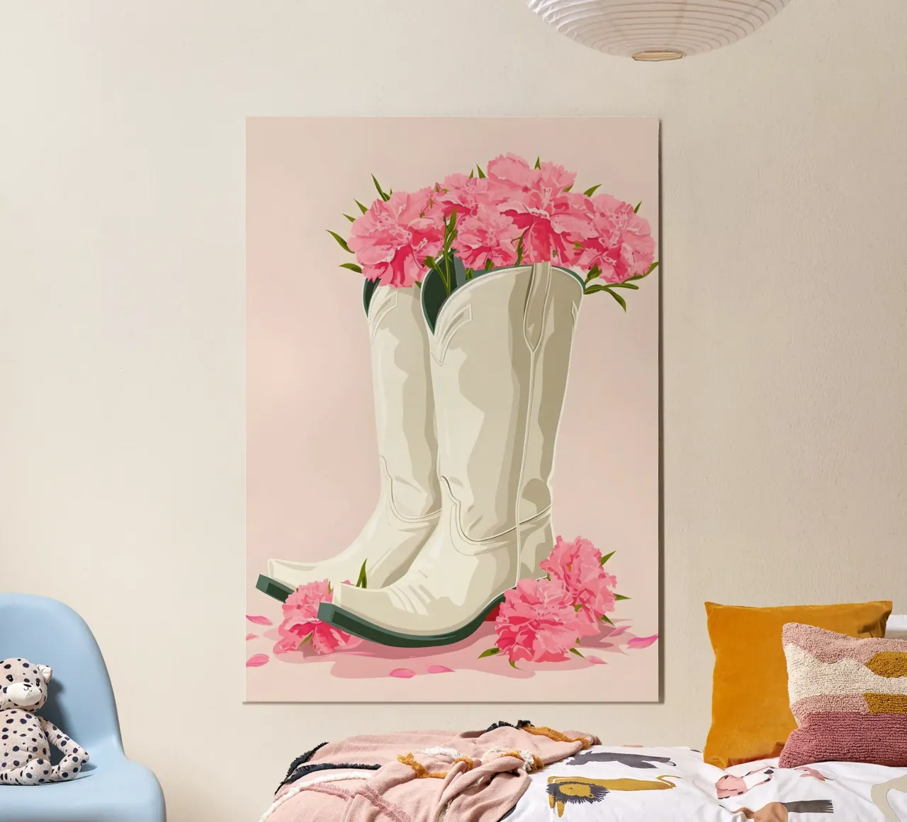 Botas de vaquera rosa Retro Western Floral Pop Art Print poster de NorwesClub