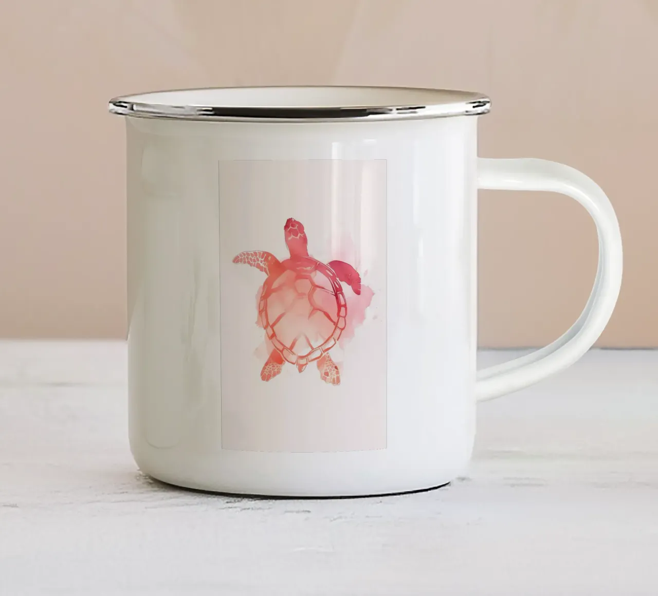 Pink Sea Turtle Retro Ocean Art Animal Conservation Print enamel mug by NorwesClub