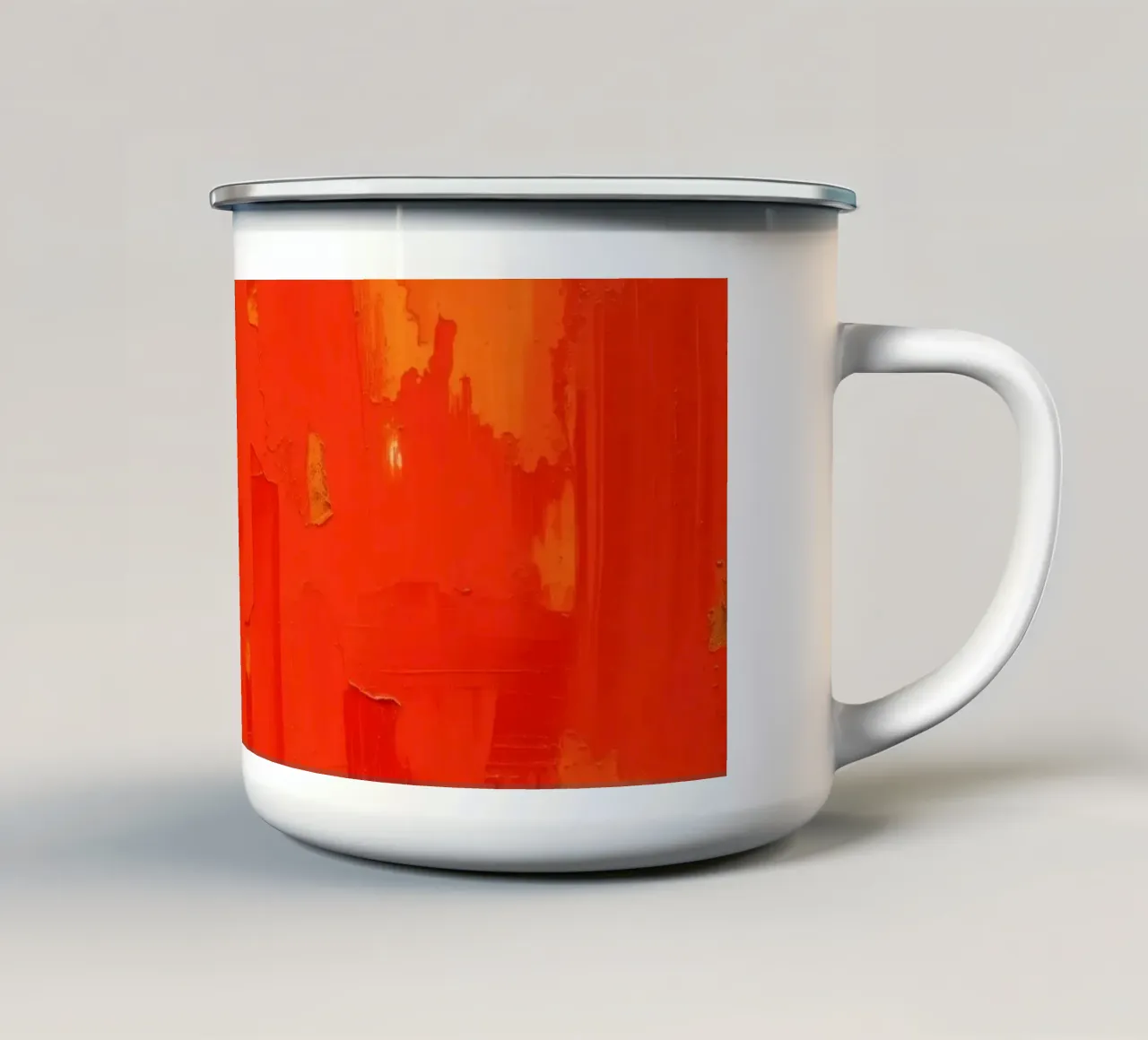 dipinto astratto con audaci tonalità di arancione e giallo tazza in smalto da DesignDoodle