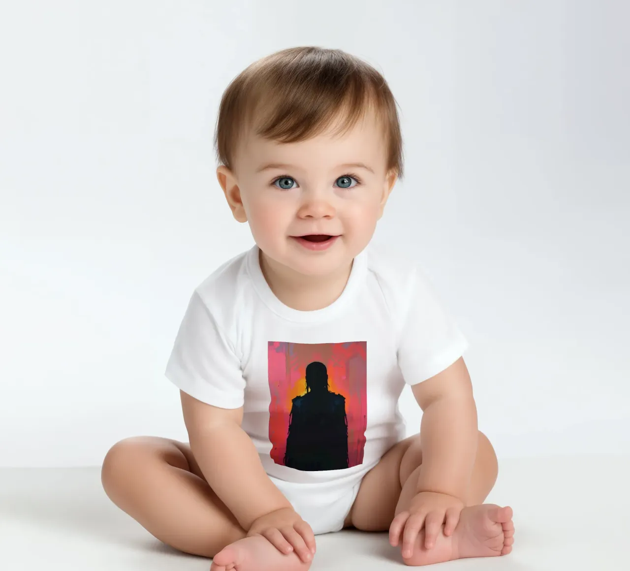 Silhouette of a figure against vibrant abstract background short-sleeve baby romper by DesignDoodle
