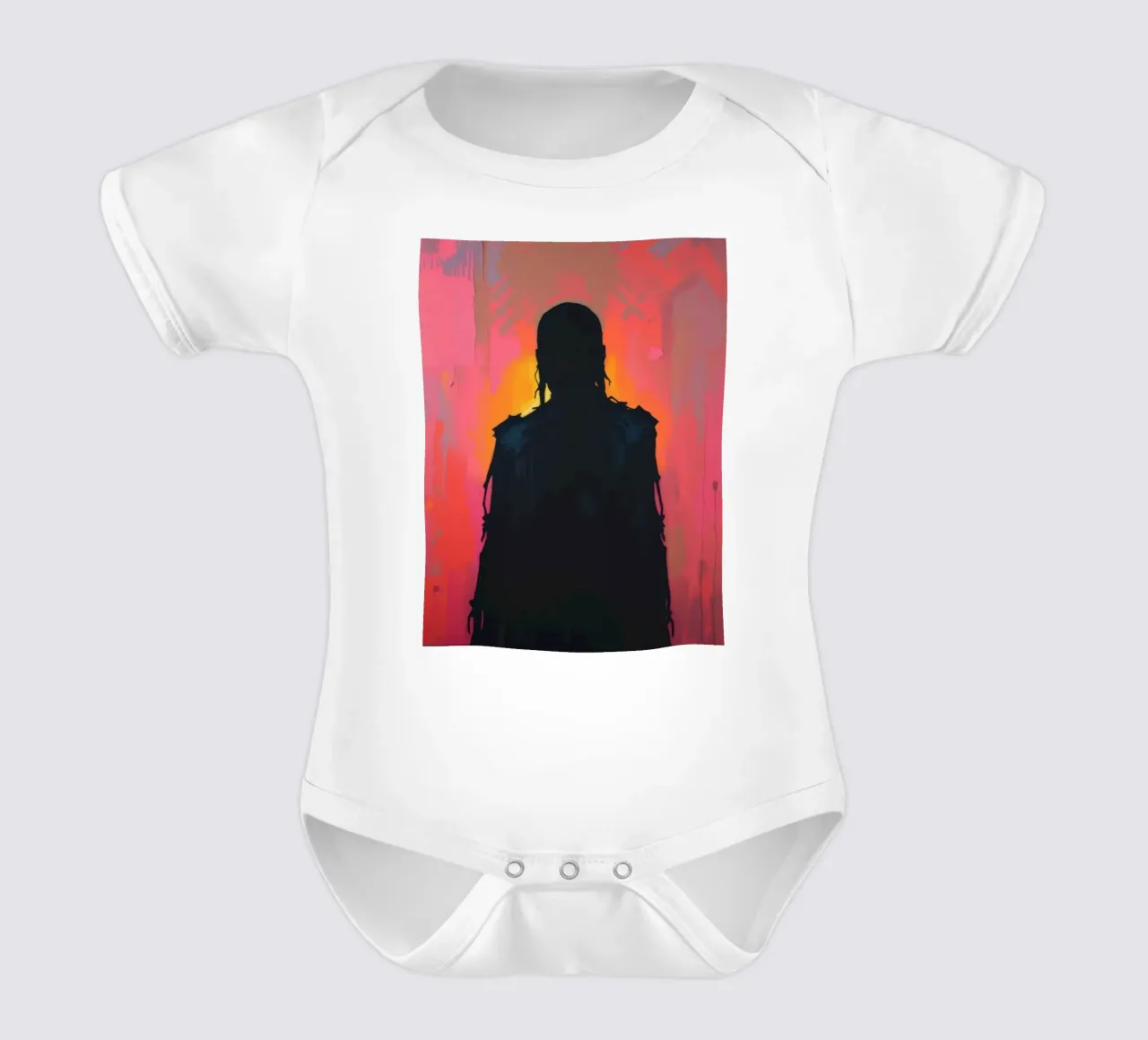 Silhouette of a figure against vibrant abstract background short-sleeve baby romper by DesignDoodle
