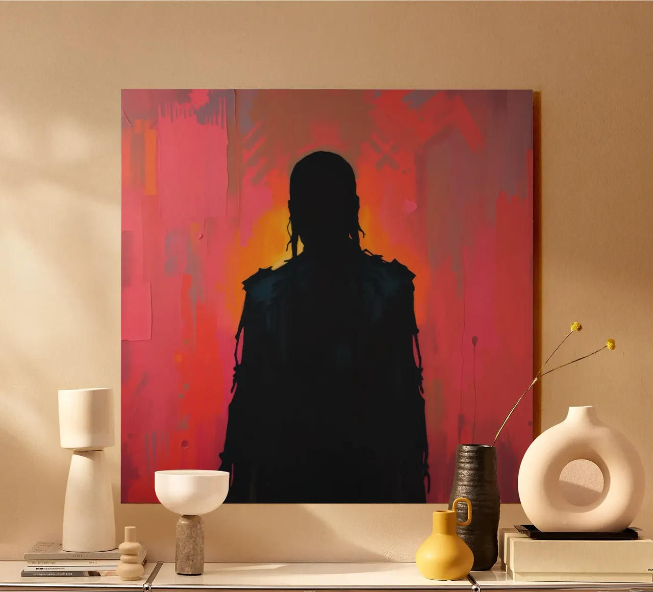 Silhouette di una figura su un vivace sfondo astratto alluminio dibond da DesignDoodle