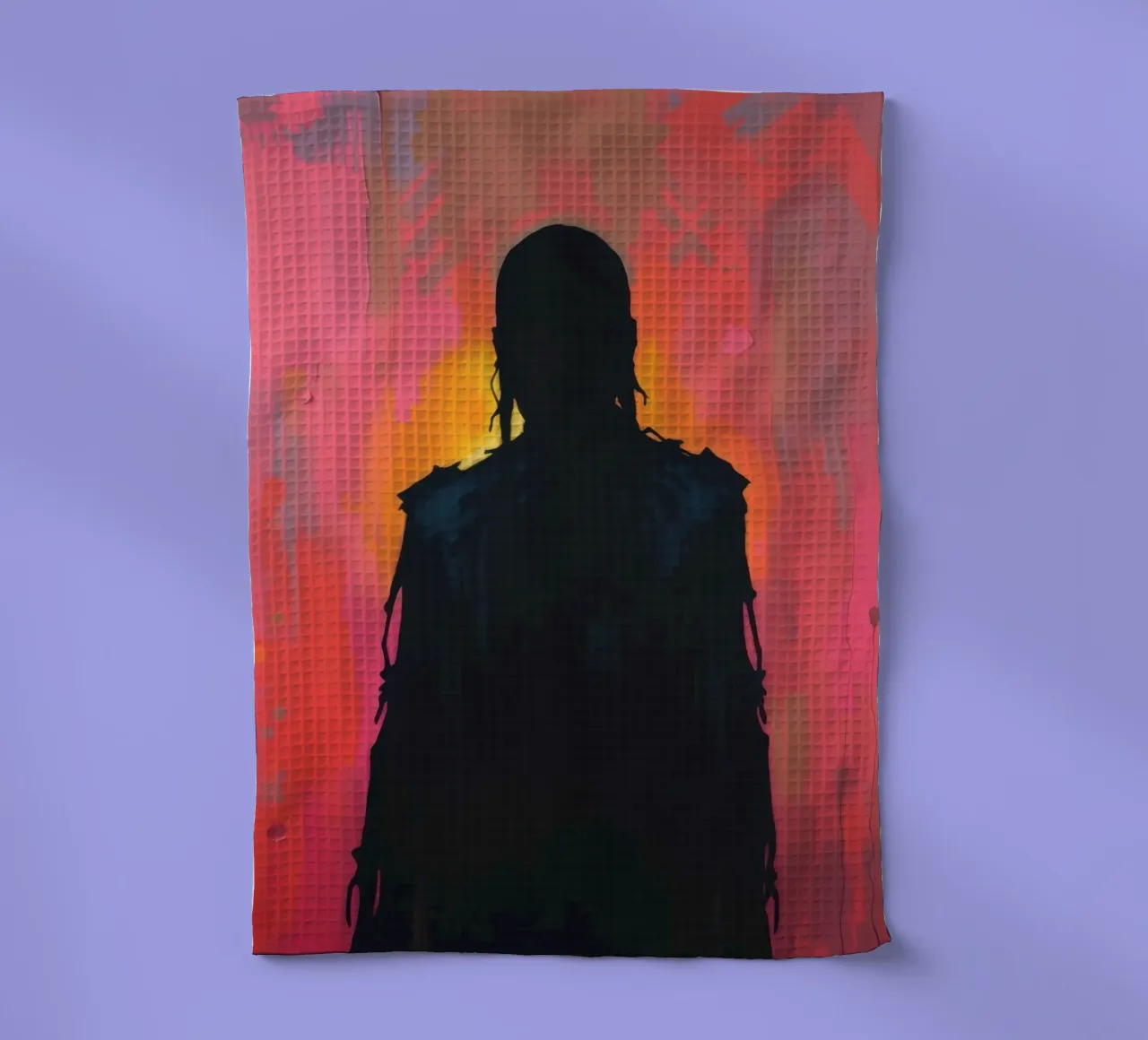 Silhouette di una figura su un vivace sfondo astratto canovaccio da cucina da DesignDoodle