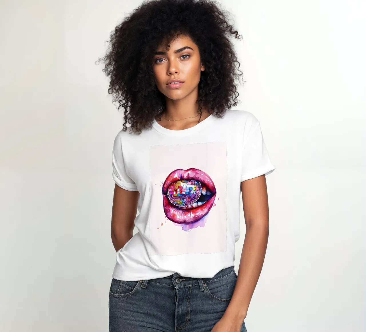 Disco Ball Lips Retro Colorful Pop Art Eclectic Print camiseta de mujer de NorwesClub
