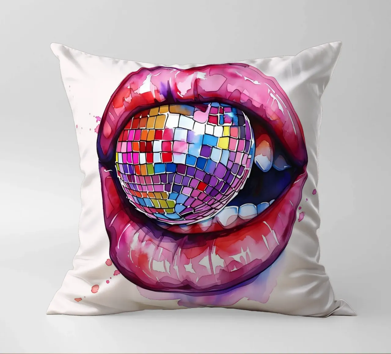 Disco Ball Lips Retro Colorful Pop Art Eclectic Print coussin de NorwesClub