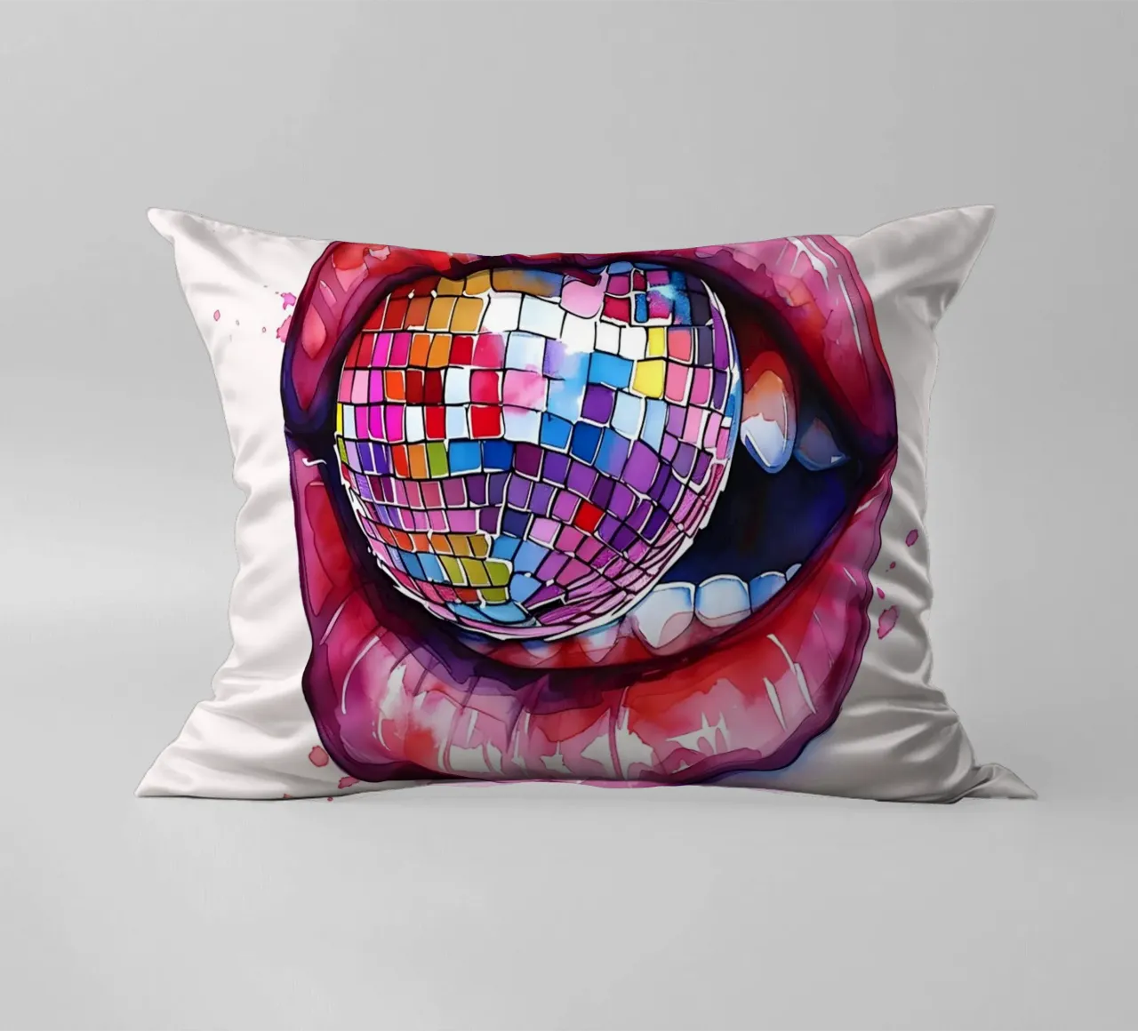 Disco Ball Lips Retro Colorful Pop Art Eclectic Print coussin de NorwesClub