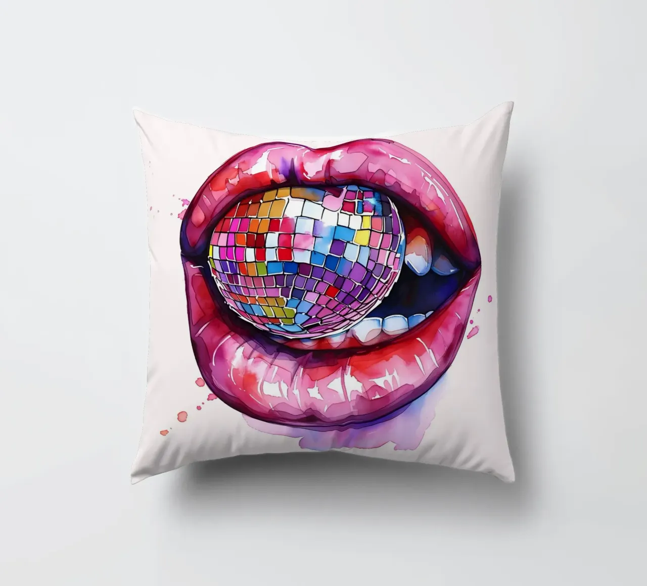 Disco Ball Lips Retro Colorful Pop Art Eclectic Print coussin de NorwesClub
