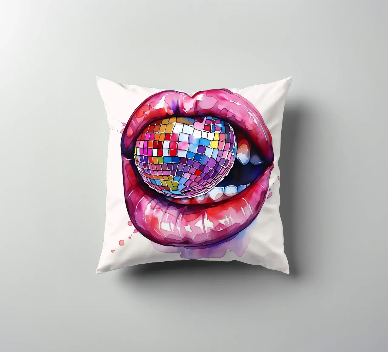Disco Ball Lips Retro Colorful Pop Art Eclectic Print coussin de NorwesClub
