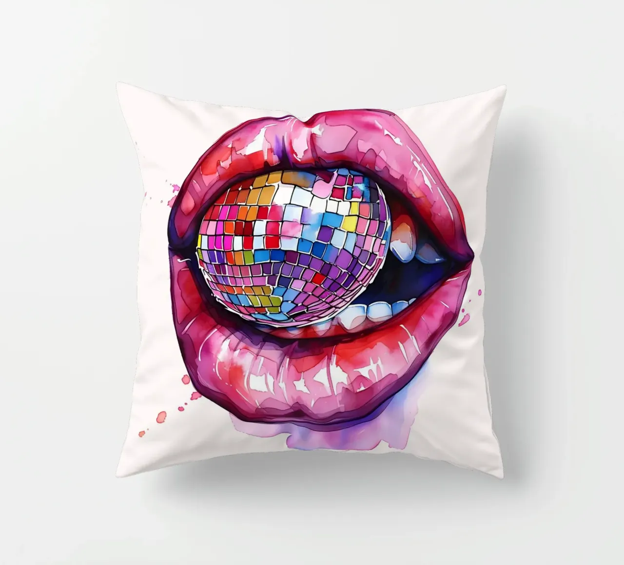 Disco Ball Lips Retro Colorful Pop Art Eclectic Print coussin de NorwesClub