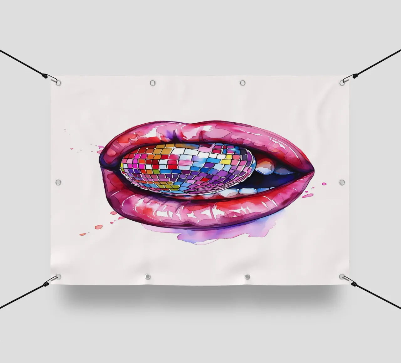 Disco Ball Lips Retro Colorful Pop Art Eclectic Print lonas publicitarias de NorwesClub
