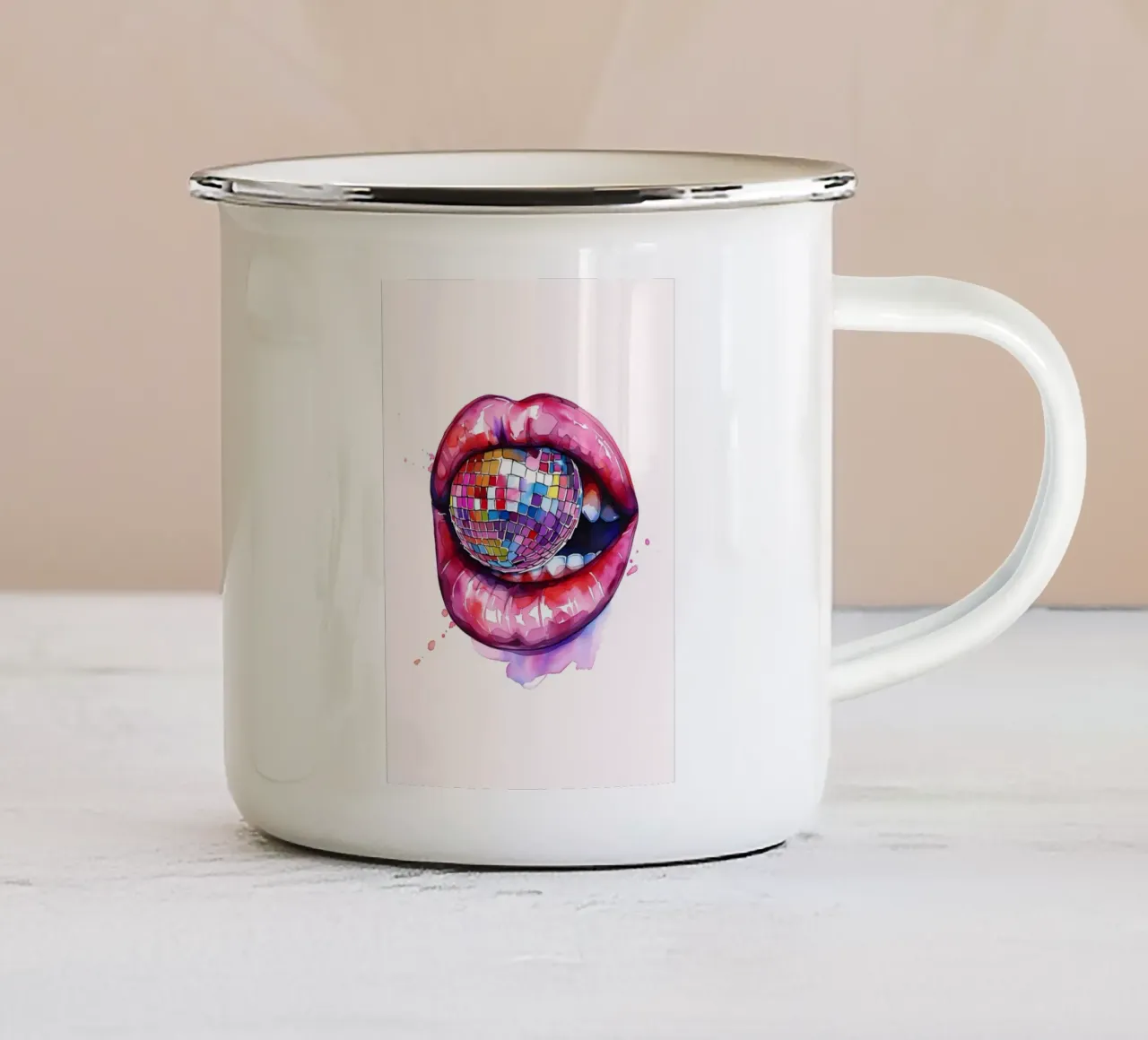 Disco Bal Lippen Retro Kleurrijke Pop Art Eclectische Print emaille mok van NorwesClub