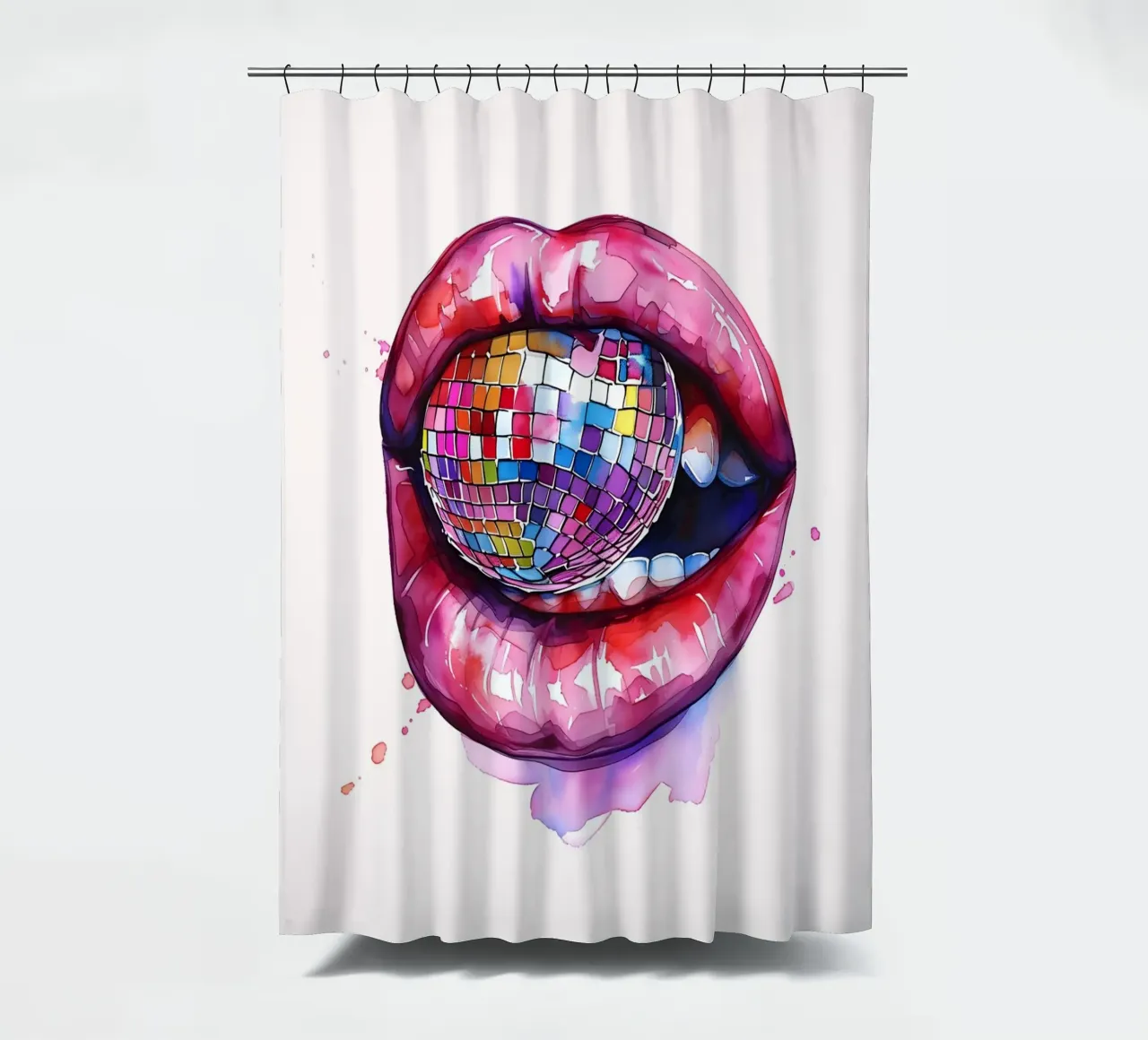Disco Bal Lippen Retro Kleurrijke Pop Art Eclectische Print douchegordijn van NorwesClub