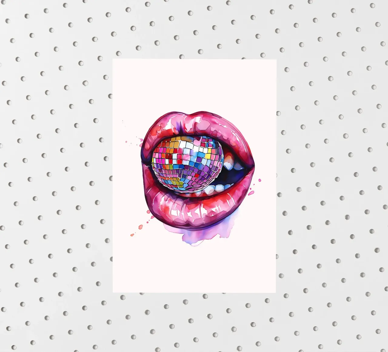 Disco Ball Lips Retro Colorful Pop Art Eclectic Print pegatina de NorwesClub