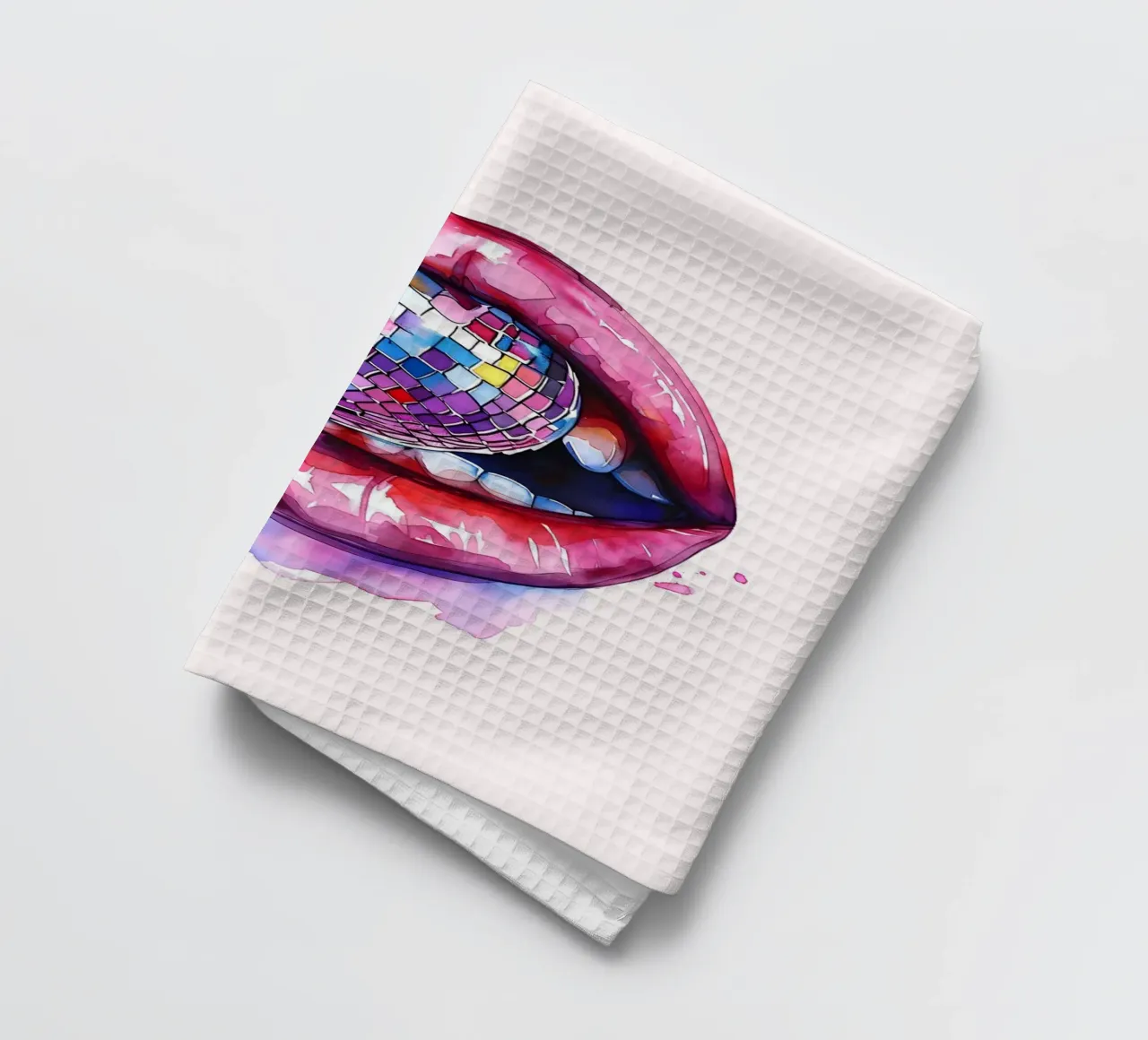 Disco Ball Lips Retro Colorful Pop Art Eclectic Print paño de cocina de NorwesClub