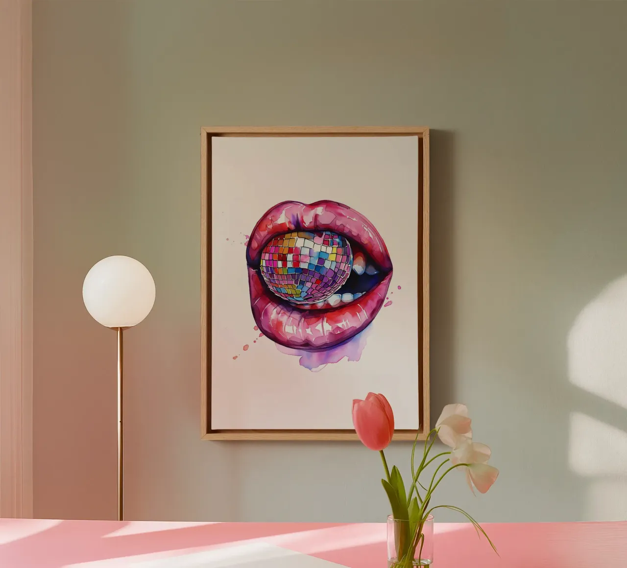 Disco Ball Lips Retro Colorful Pop Art Eclectic Print canvas by NorwesClub