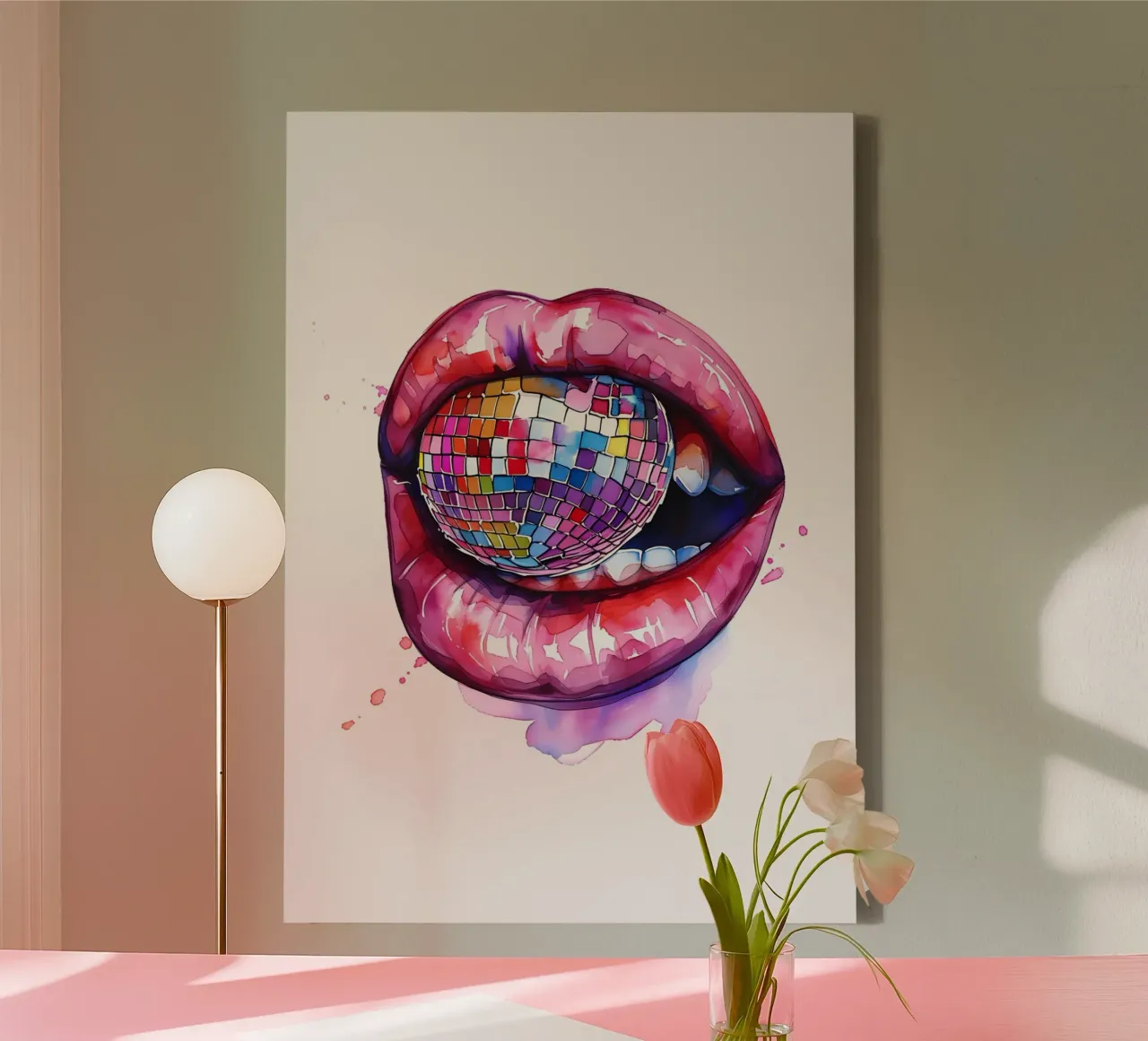 Disco Ball Lips Retro Colorful Pop Art Eclectic Print canvas by NorwesClub