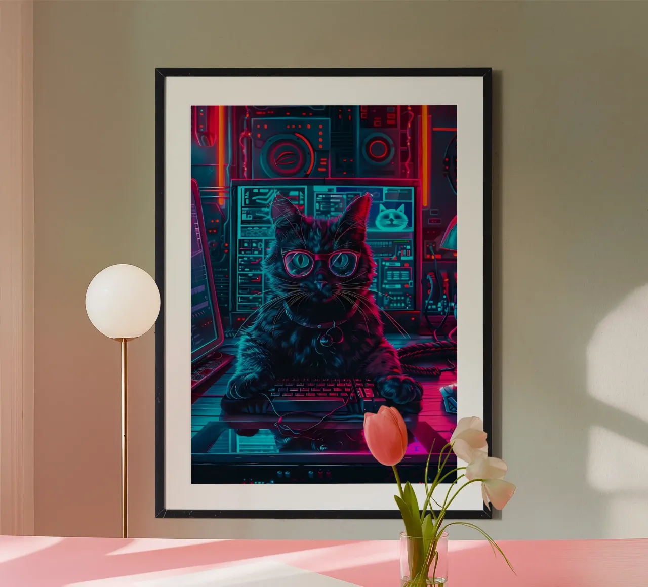 occhiali per la tastiera del computer del gatto carta hahnemühle da Quinten Tibbetts-Minimalist