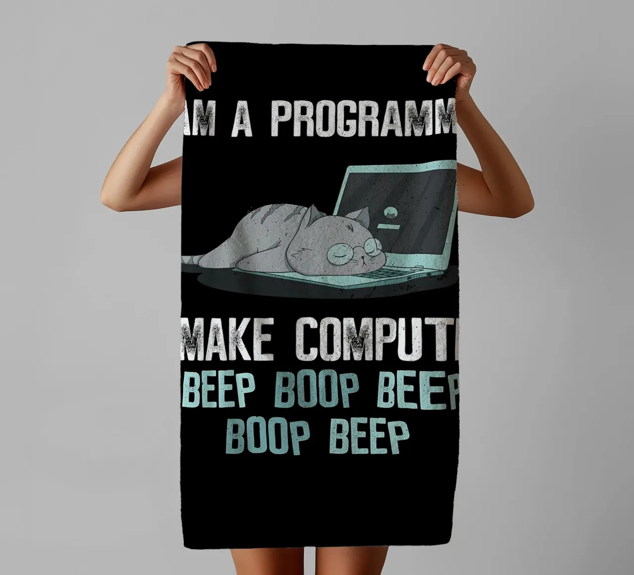 cat laptop glasses programmer serviette de bain de Quinten Tibbetts-Minimalist