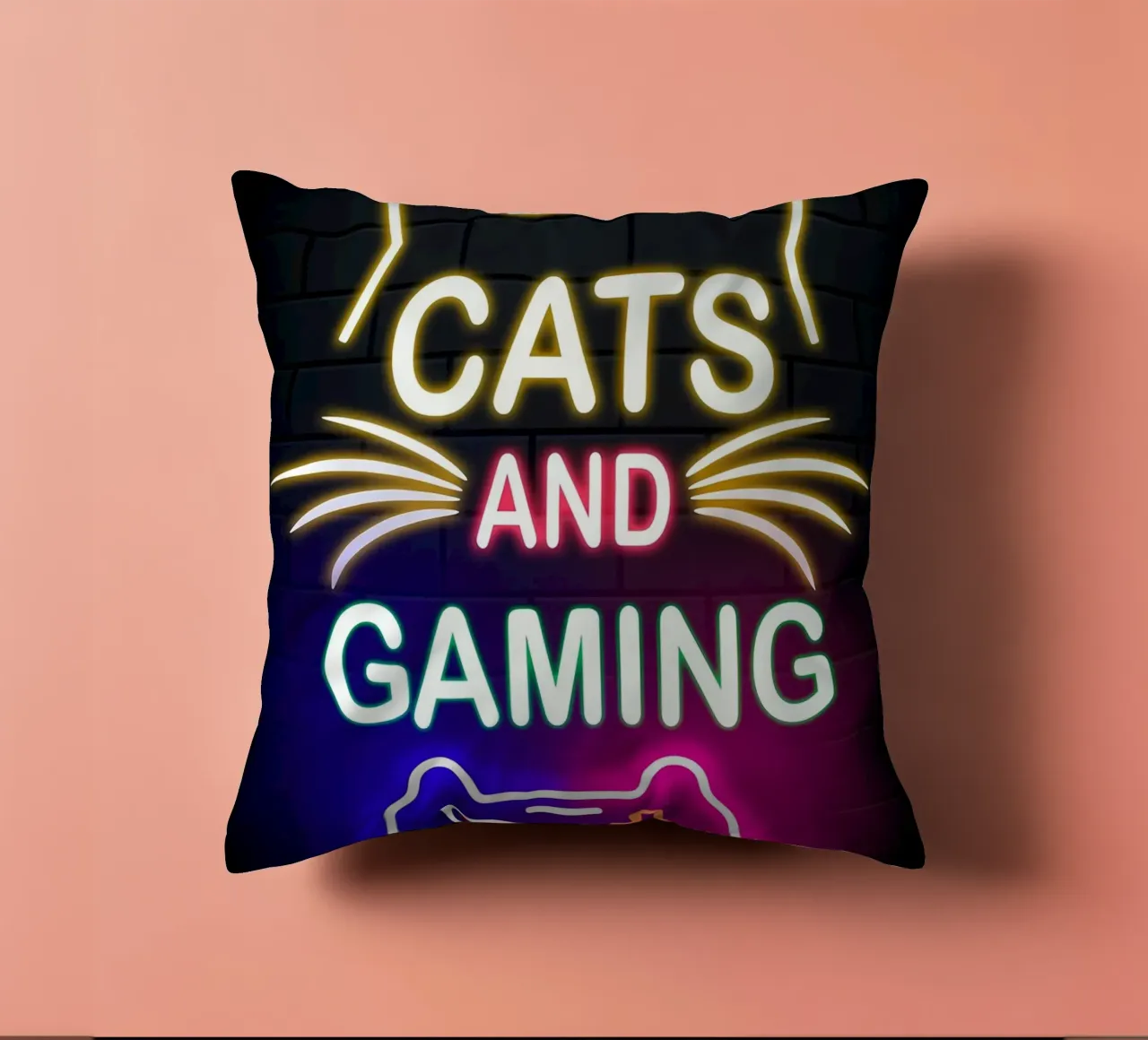 controller di gioco per gatti al neon cuscino da Quinten Tibbetts-Minimalist