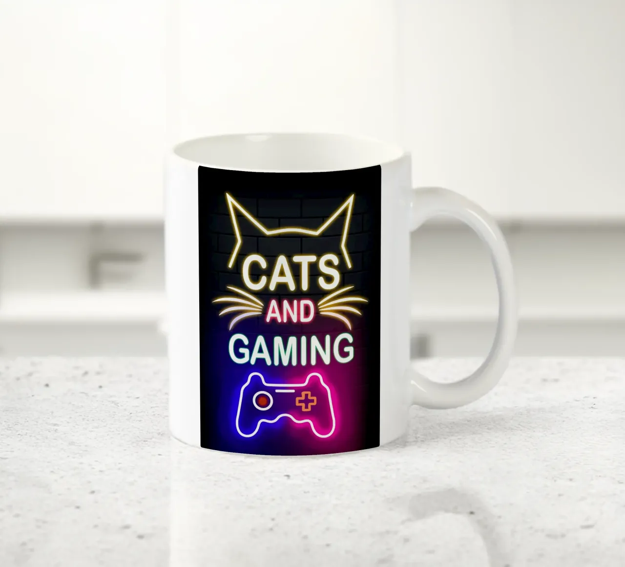 controller di gioco per gatti al neon tazza in ceramica da Quinten Tibbetts-Minimalist