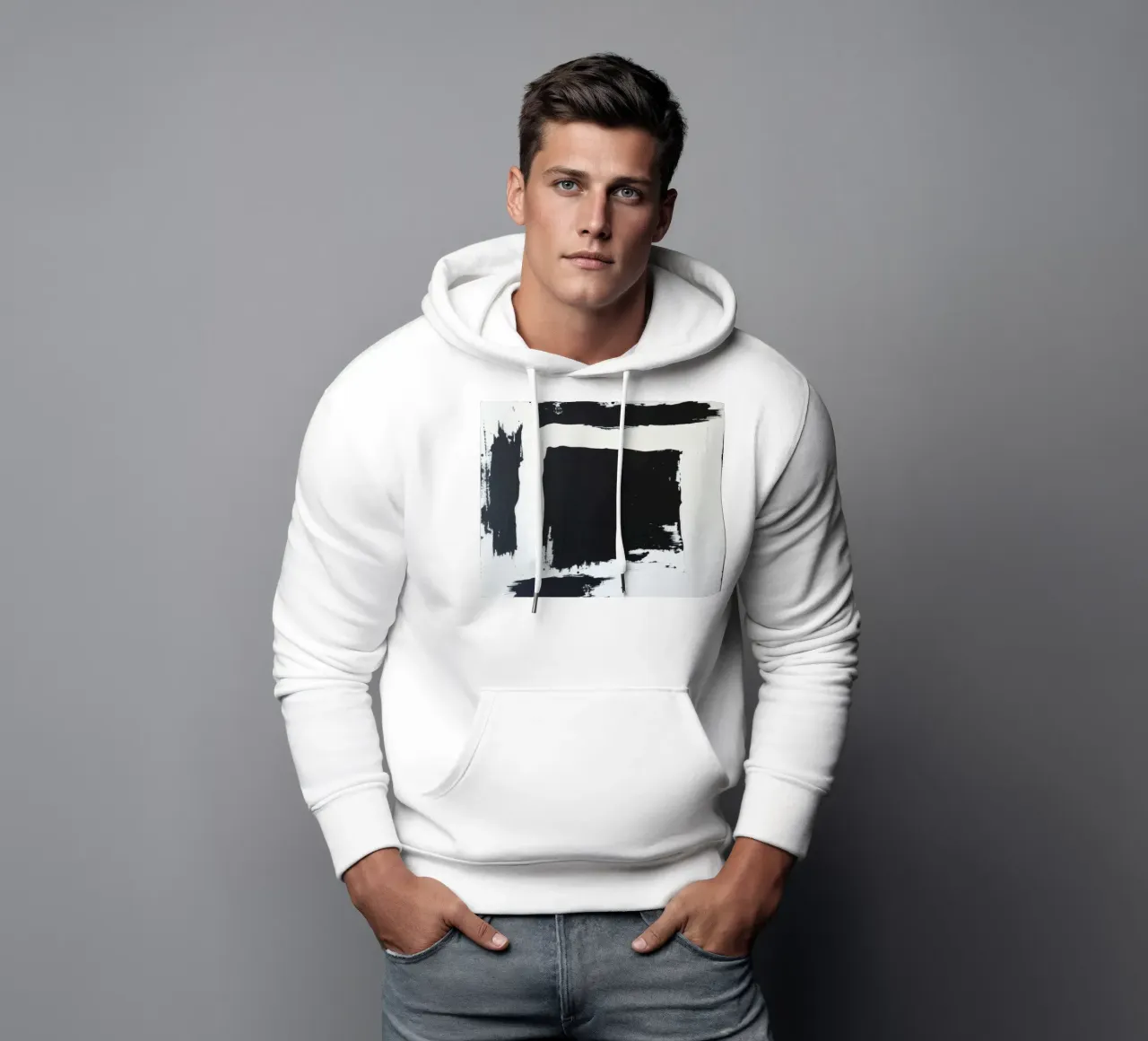 Obra de arte abstracta en blanco y negro con atrevidas pinceladas sudadera con capucha de DesignDoodle