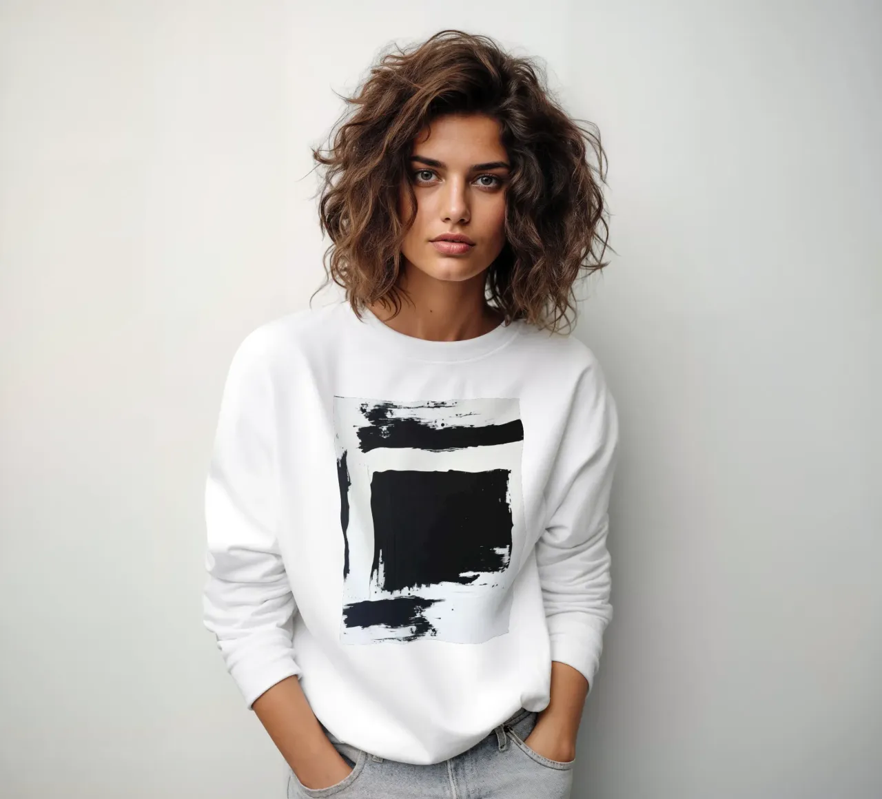 Opera d'arte astratta in bianco e nero con pennellate decise felpa da DesignDoodle