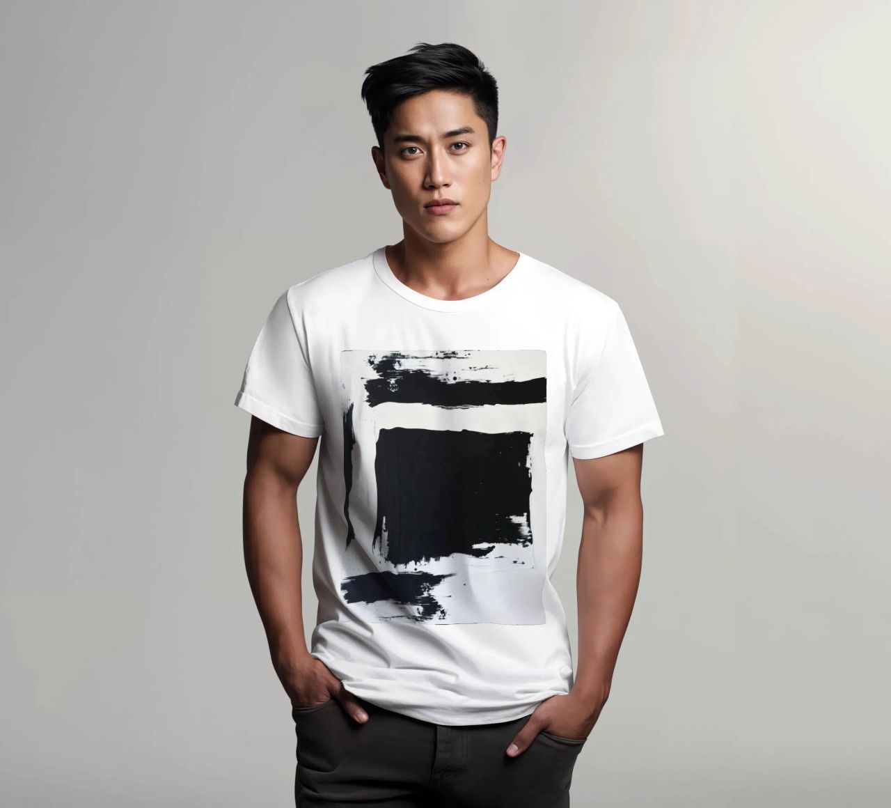 Abstraktes Schwarz-Weiß-Kunstwerk mit kräftigem Pinselstrich T-Shirt von DesignDoodle