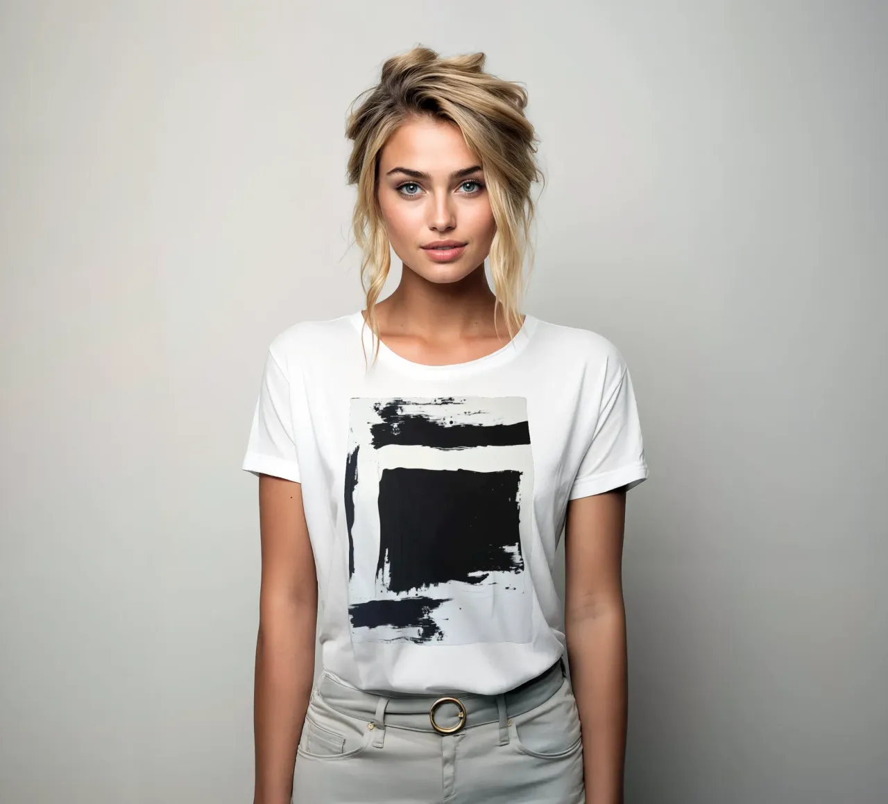 Obra de arte abstracta en blanco y negro con atrevidas pinceladas camiseta de mujer de DesignDoodle