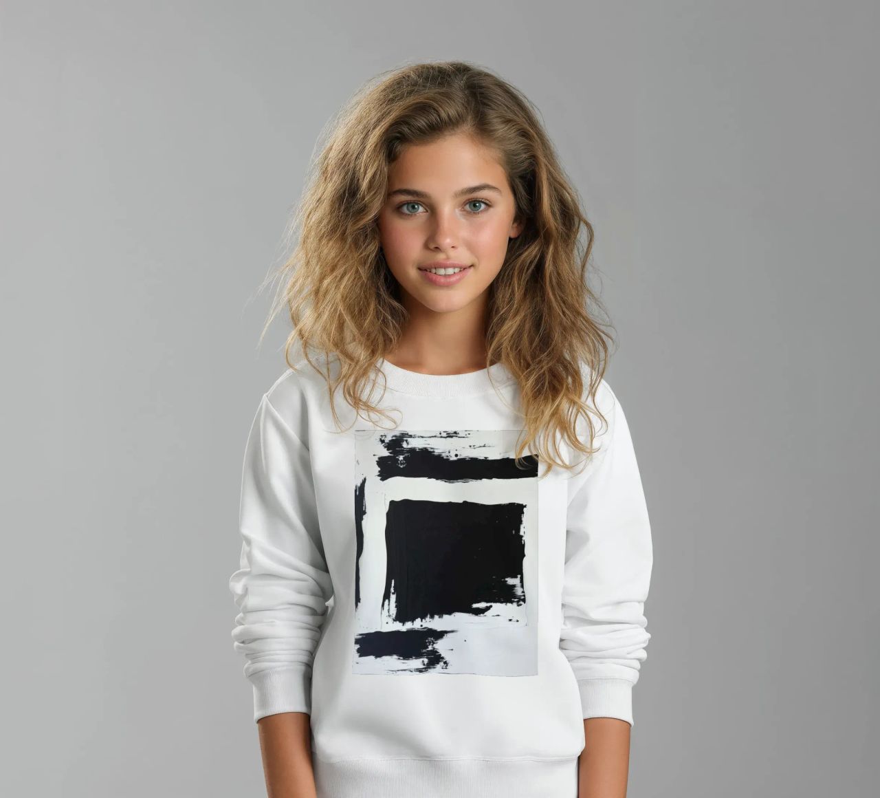 Abstraktes Schwarz-Weiß-Kunstwerk mit kräftigem Pinselstrich Kinder Sweatshirt von DesignDoodle