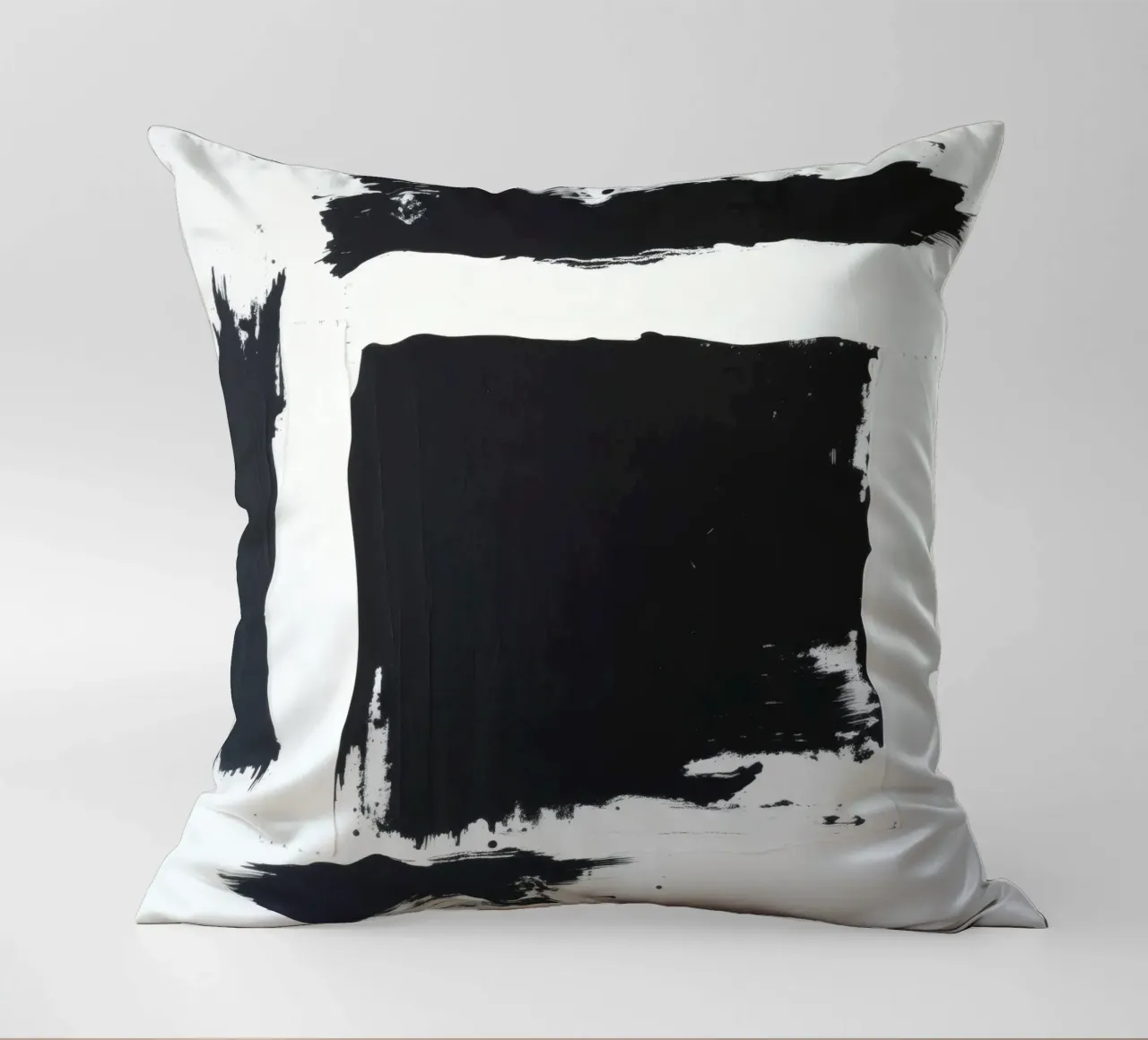 Abstract black and white artwork featuring bold brush stroke decorative cushion by DesignDoodle