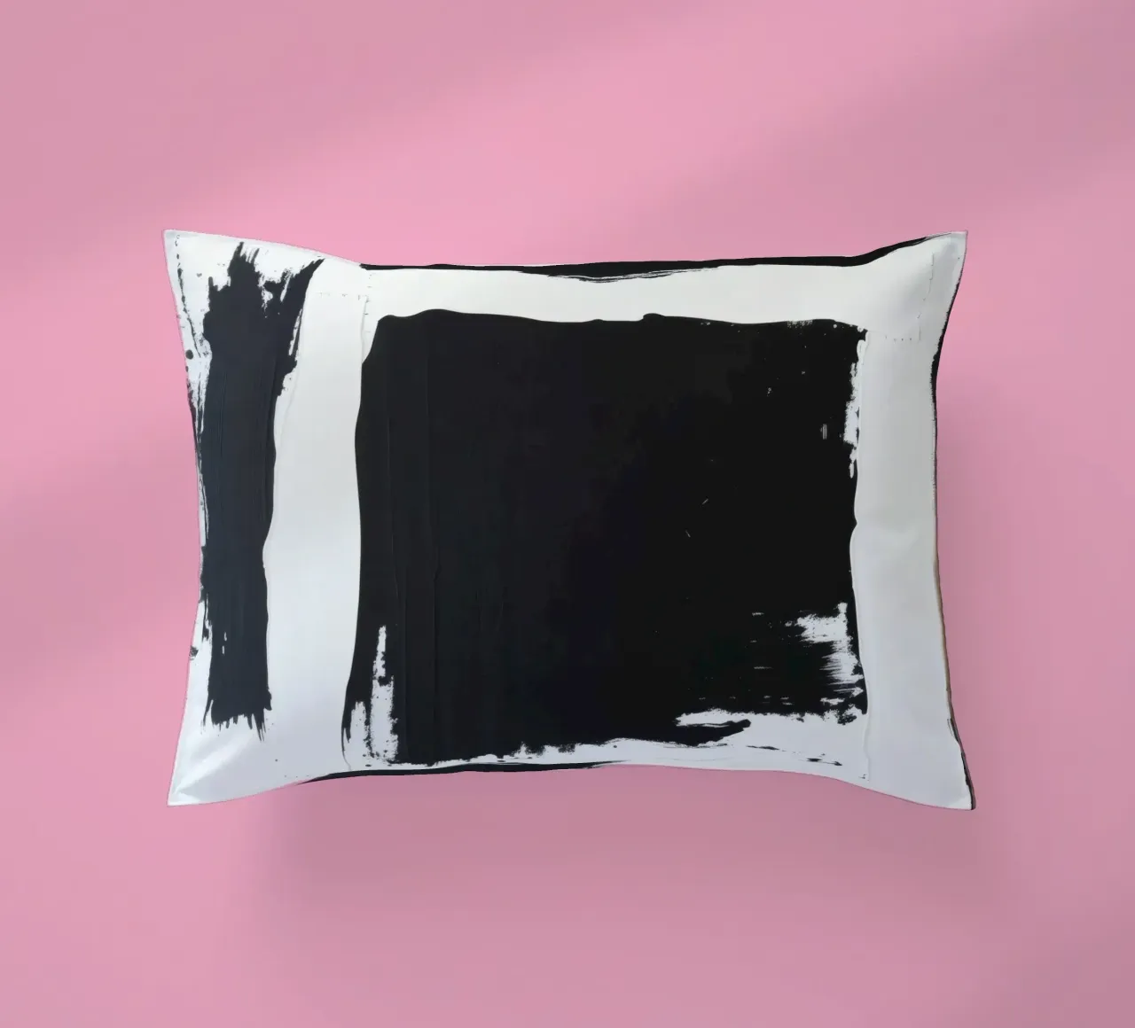 Abstract black and white artwork featuring bold brush stroke decorative cushion by DesignDoodle