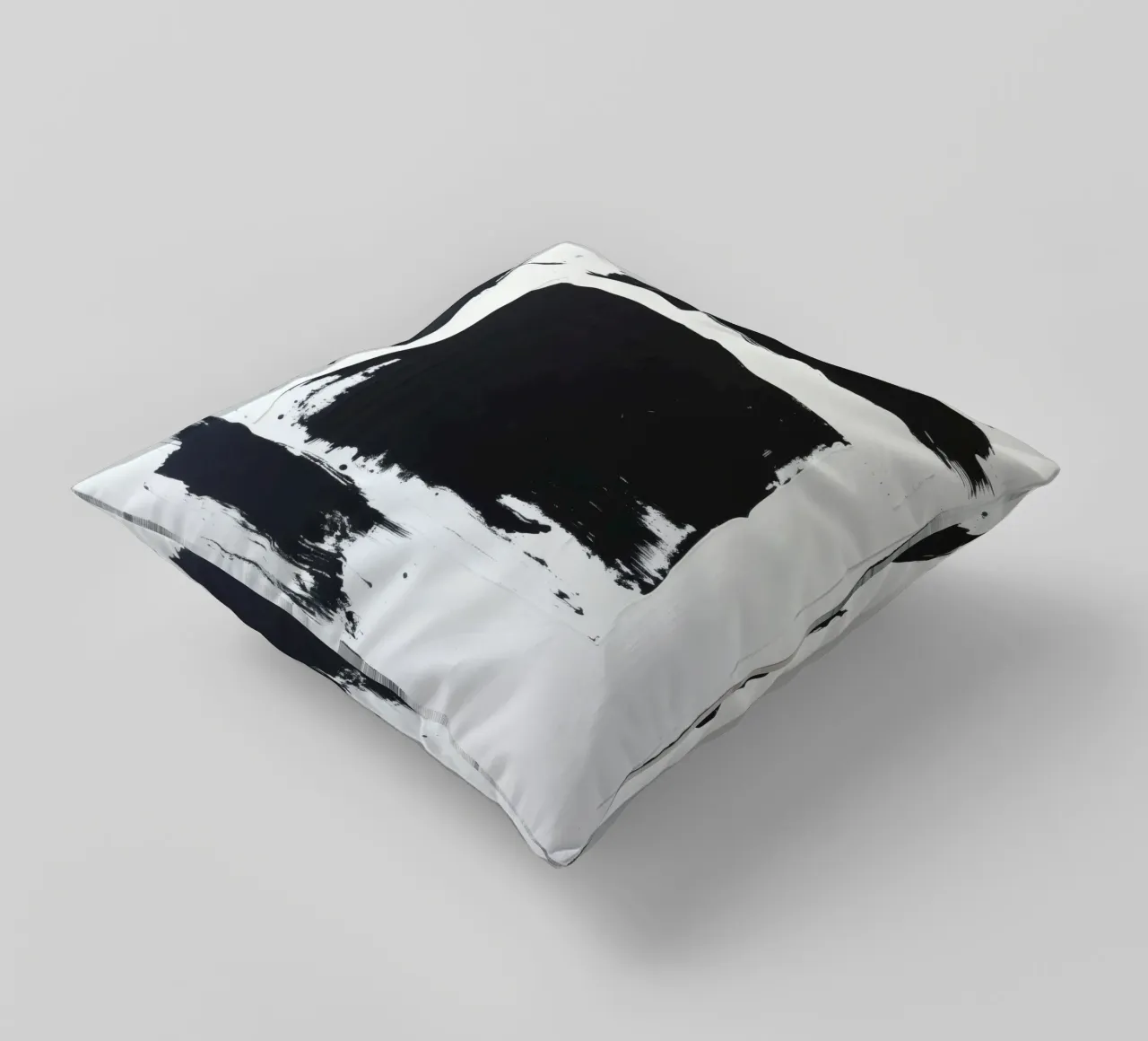 Abstract black and white artwork featuring bold brush stroke decorative cushion by DesignDoodle