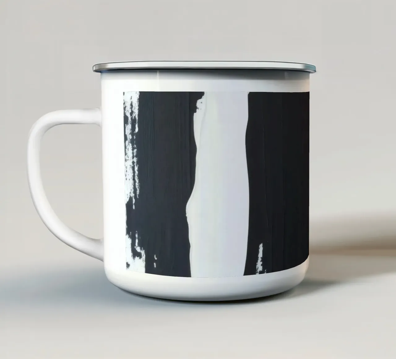 Abstraktes Schwarz-Weiß-Kunstwerk mit kräftigem Pinselstrich Emaille Tasse von DesignDoodle