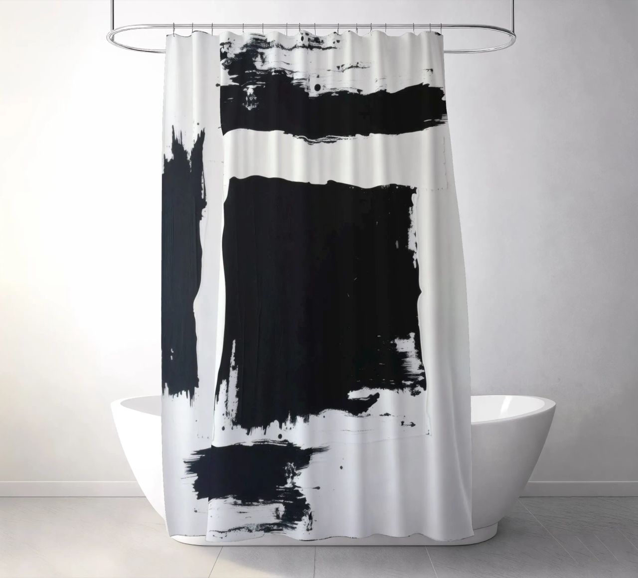 Abstraktes Schwarz-Weiß-Kunstwerk mit kräftigem Pinselstrich Duschvorhang von DesignDoodle
