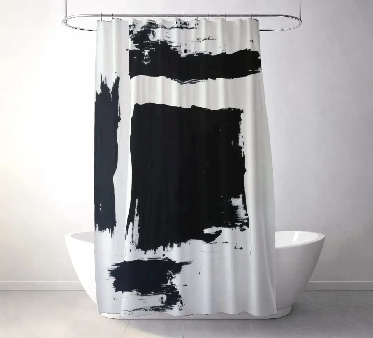 Abstract zwart-wit kunstwerk met krachtige penseelstreek douchegordijn van DesignDoodle