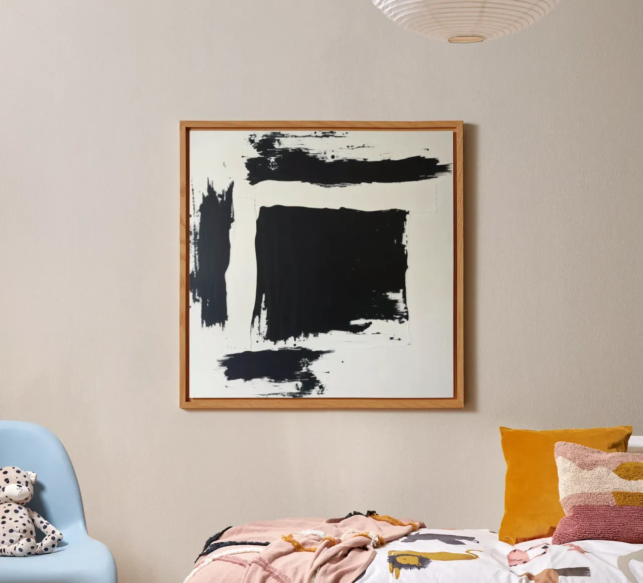 Opera d'arte astratta in bianco e nero con pennellate decise pannello forex da DesignDoodle