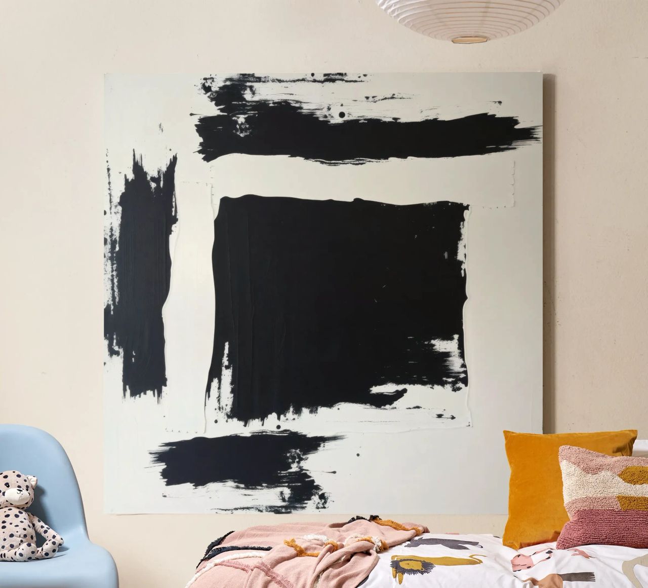 Abstraktes Schwarz-Weiß-Kunstwerk mit kräftigem Pinselstrich Leinwand von DesignDoodle