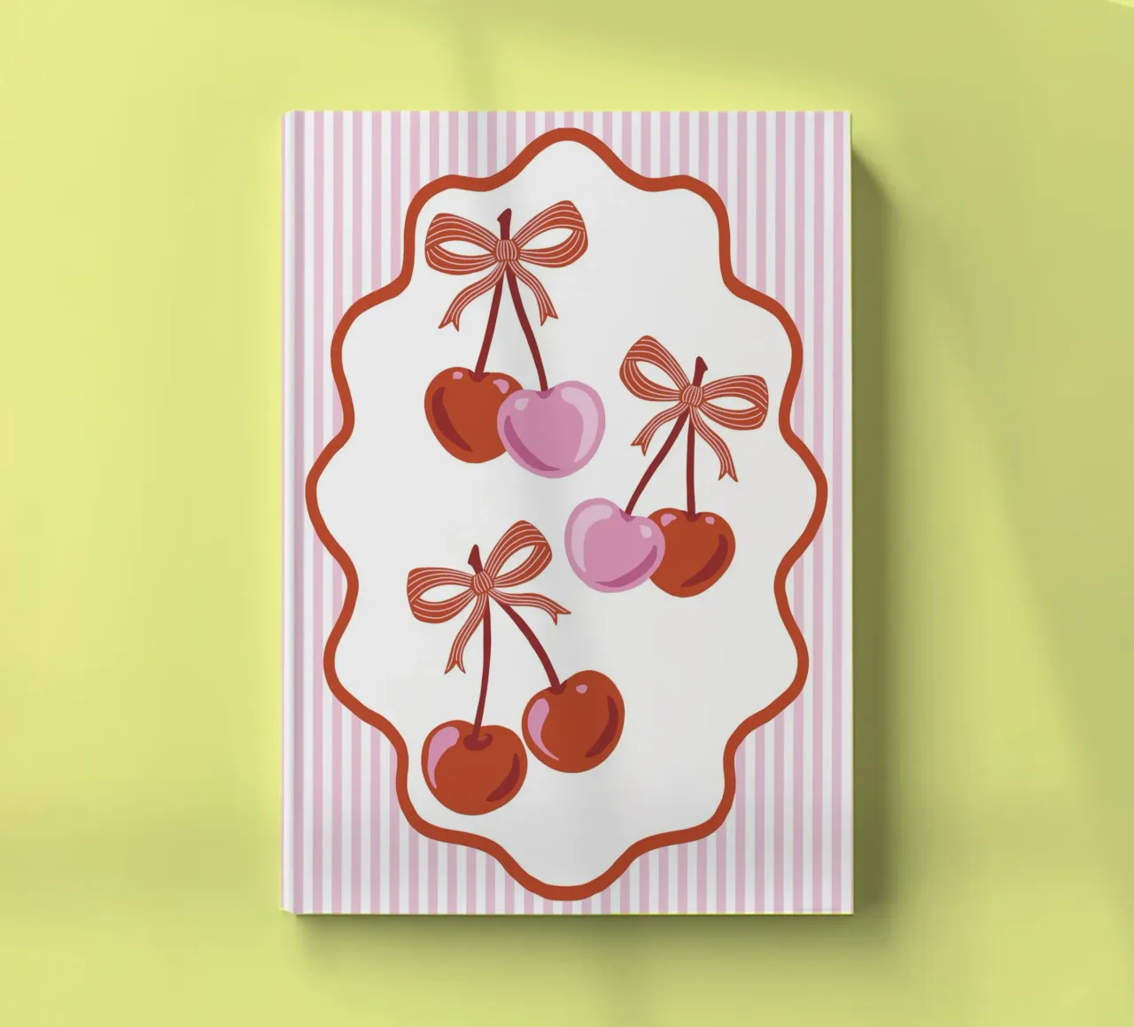 Coquette cherries with ribbons and pink stripes diario da Vivdesign