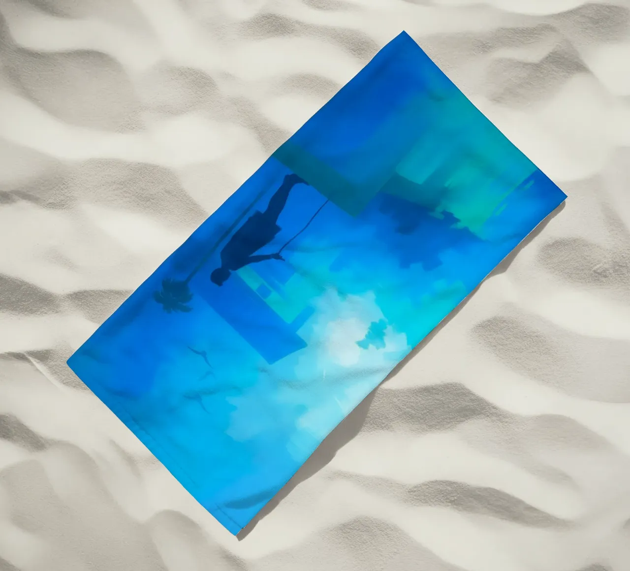 Una figura solitaria si trova su una scogliera e guarda in un paesaggio nebbioso. telo mare da DesignDoodle
