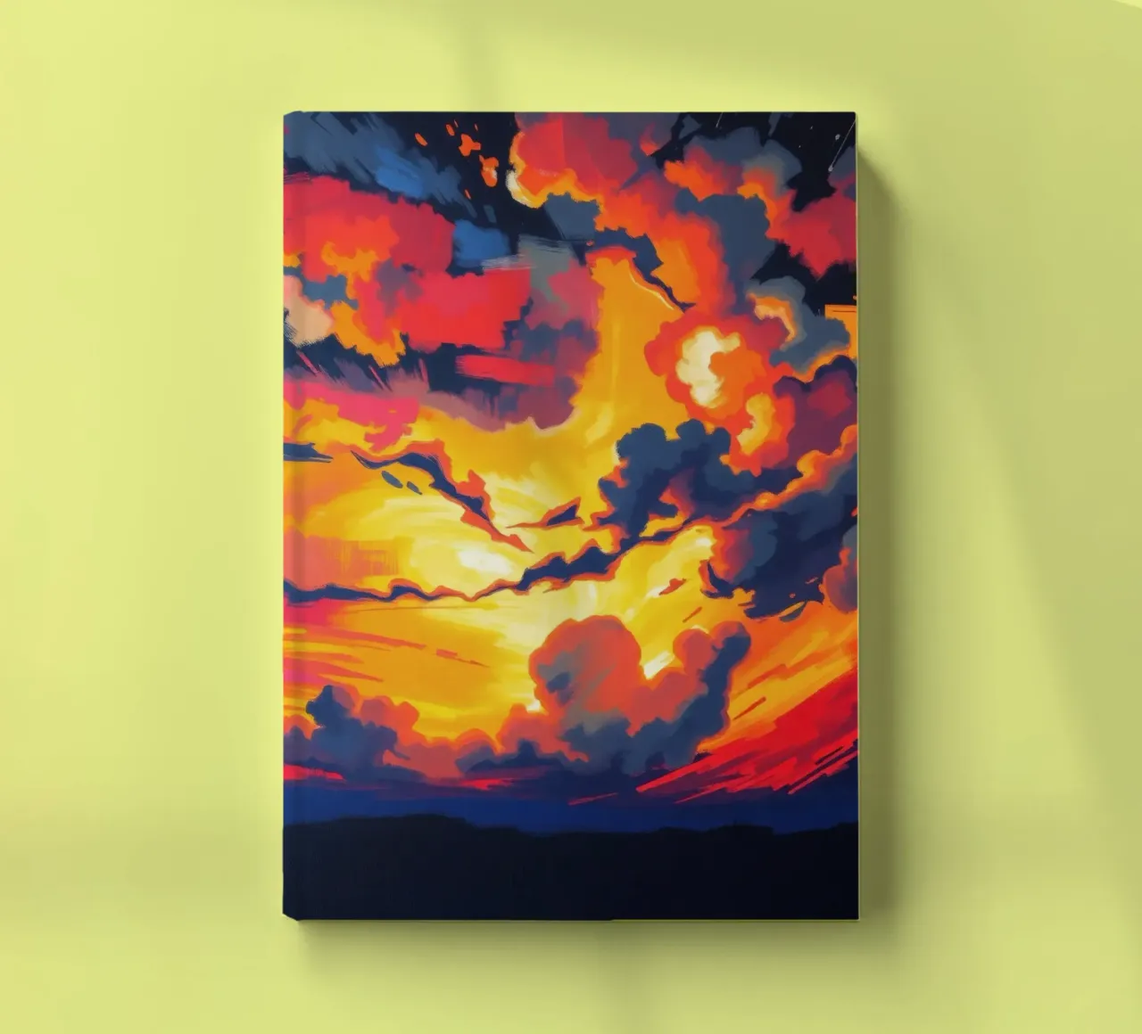 Lebendige Landschaft bei Sonnenuntergang mit dramatischen Wolken beleuchtet Notizbuch von DesignDoodle