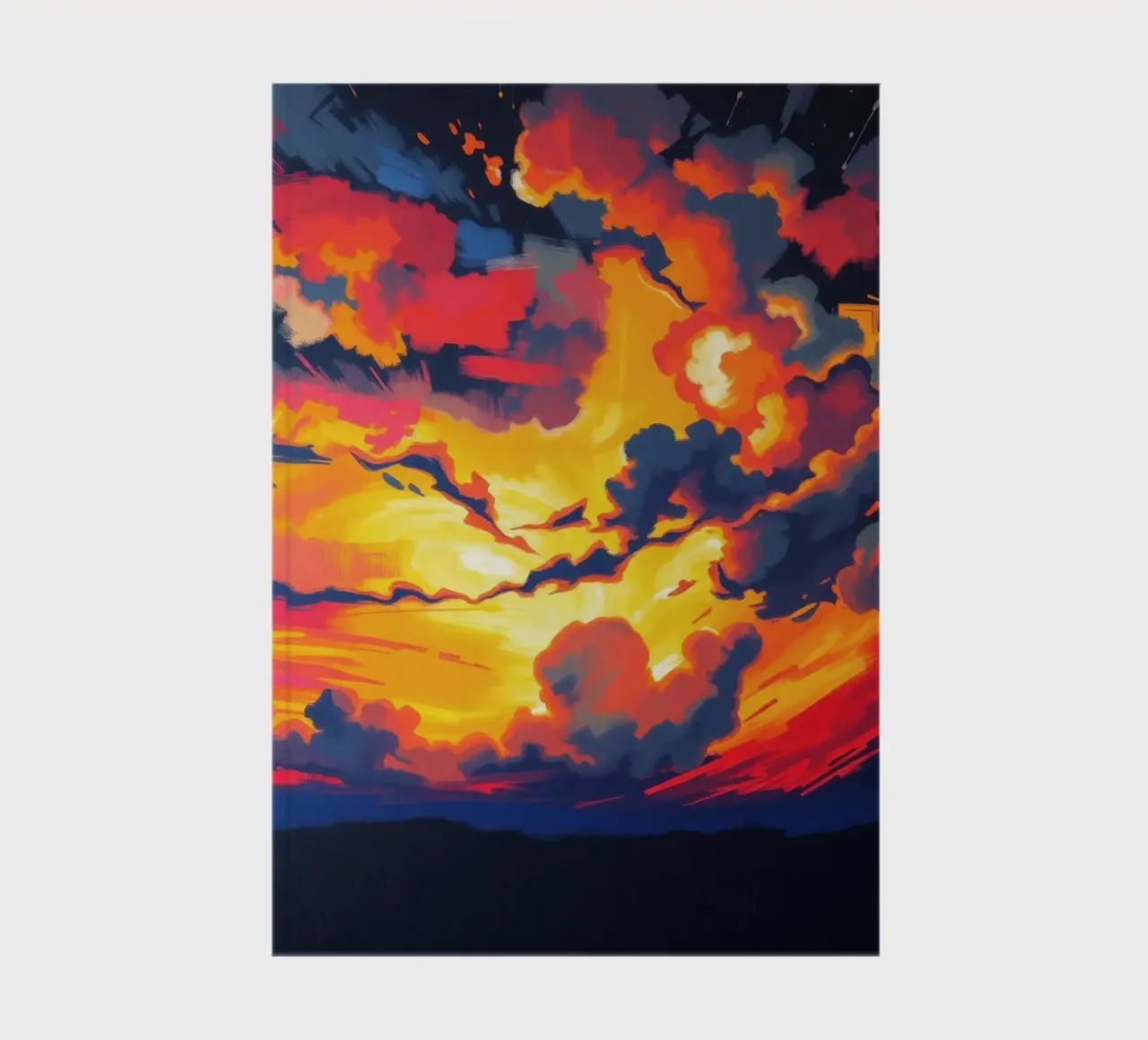 Lebendige Landschaft bei Sonnenuntergang mit dramatischen Wolken beleuchtet Notizbuch von DesignDoodle