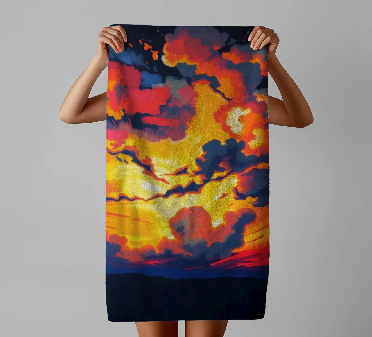 Vivid sunset landscape with dramatic clouds illuminating towel by DesignDoodle