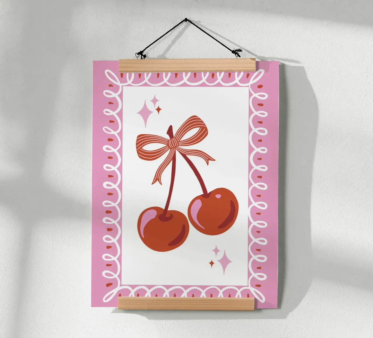 Coquette cherries with decorative border carta hahnemühle da Vivdesign