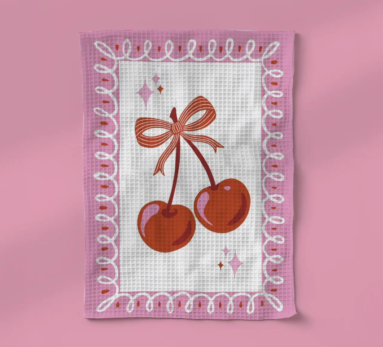 Coquette cherries with decorative border canovaccio da cucina da Vivdesign