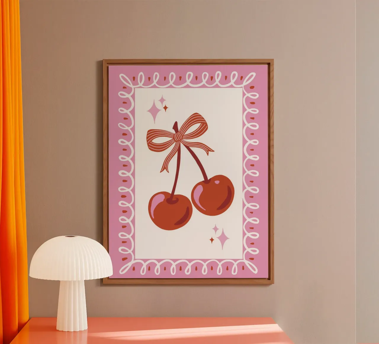 Coquette cherries with decorative border pannello forex da Vivdesign