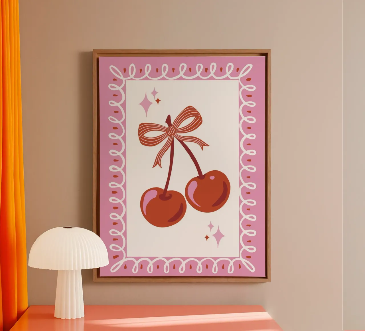 Coquette cherries with decorative border tela con Cornice a cassetta da Vivdesign