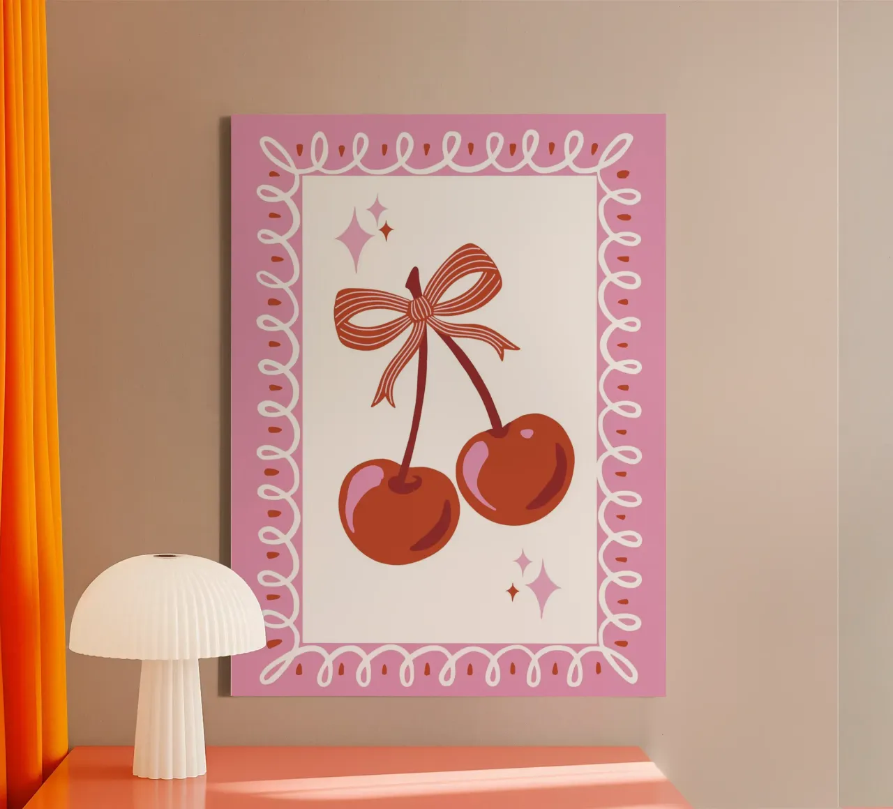 Coquette cherries with decorative border tela con Cornice a cassetta da Vivdesign