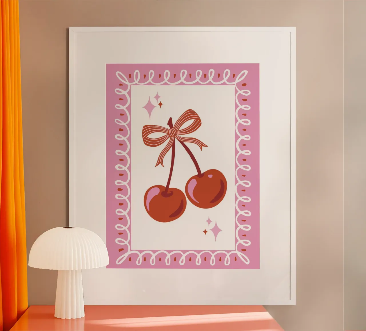 Coquette cherries with decorative border carta hahnemühle da Vivdesign